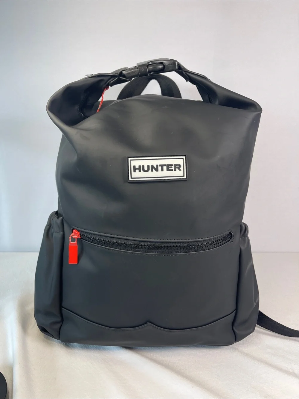 Hunter Original Roll Top Rubberized Backpack Black Water Resistant Travel Bag